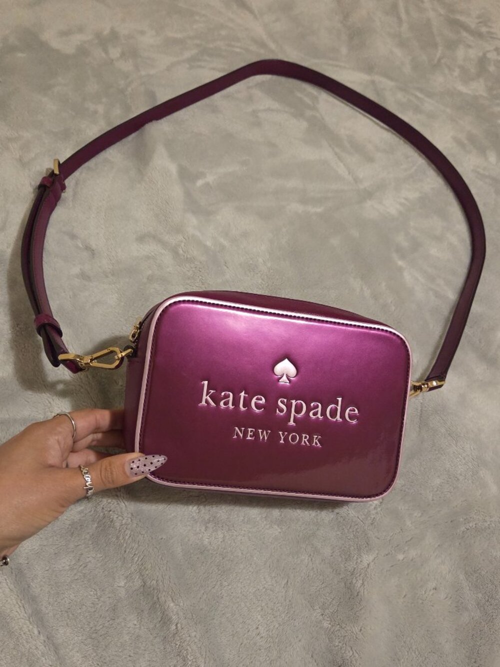 Kate Spade Mini Cam Bag Patent Mixed in Dark Raspberry